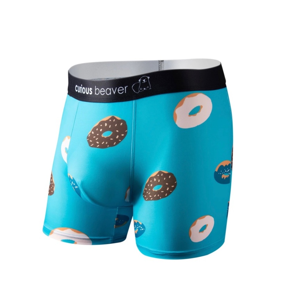 NWT Curious Beaver Men's Donuts Pattern Boxer Briefs Aqua Blue Size XL